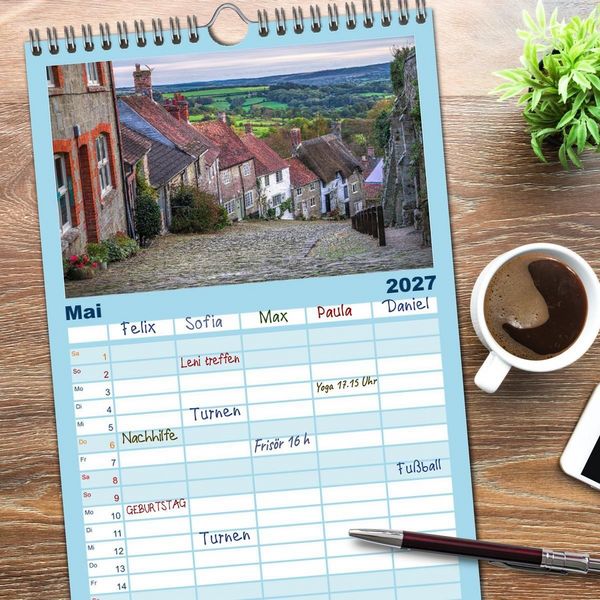 Produktbild: Familienplaner 2027 - Rundreise: Dorset in sieben Tagen mit 5 Spalten (Wandkalender, 21 x 45 cm) CALVENDO