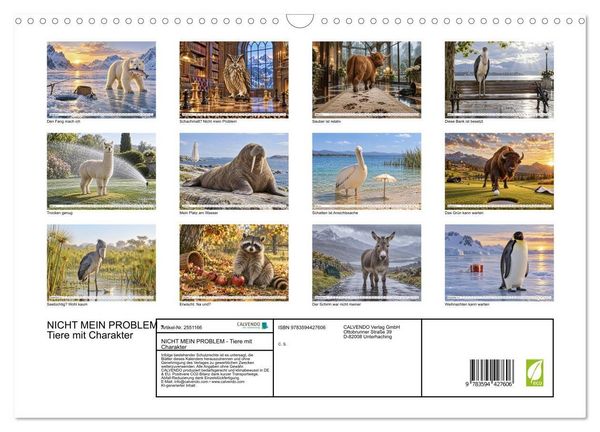 Produktbild: NICHT MEIN PROBLEM - Tiere mit Charakter (Wandkalender 2027 DIN A3 quer), CALVENDO Monatskalender