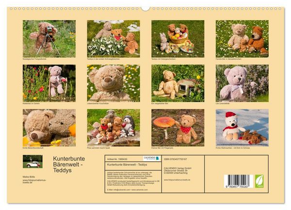 Produktbild: Kunterbunte B&auml;renwelt - Teddys (hochwertiger Premium Wandkalender 2026 DIN A2 quer), Kunstdruck in Hochglanz