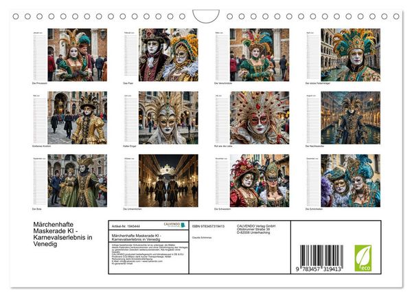 Produktbild: M&auml;rchenhafte Maskerade KI - Karnevalserlebnis in Venedig (Wandkalender 2026 DIN A4 quer), CALVENDO Monatskalender