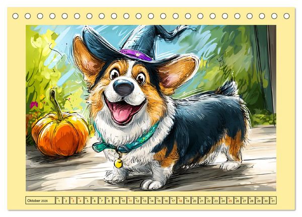 Produktbild: Lustige Corgis. Niedliche Cartoons von gl&uuml;cklichen Hunden (Tischkalender 2026 DIN A5 quer), CALVENDO Monatskalender
