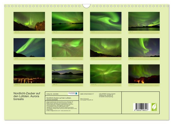 Produktbild: Nordlicht-Zauber auf den Lofoten. Aurora borealis (Wandkalender 2026 DIN A3 quer), CALVENDO Monatskalender
