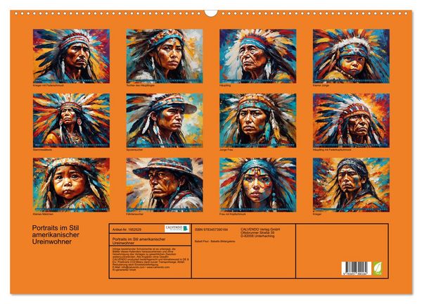 Produktbild: Portraits im Stil amerikanischer Ureinwohner (Wandkalender 2026 DIN A2 quer), CALVENDO Monatskalender