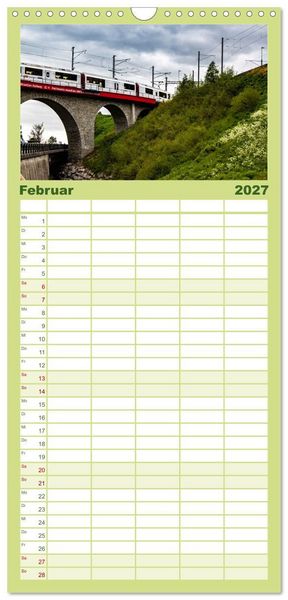 Produktbild: Familienplaner 2027 - Die Rh&auml;tische Bahn - Ein Kurztrip in die Schweiz mit 5 Spalten (Wandkalender, 21 x 45 cm) CALVENDO