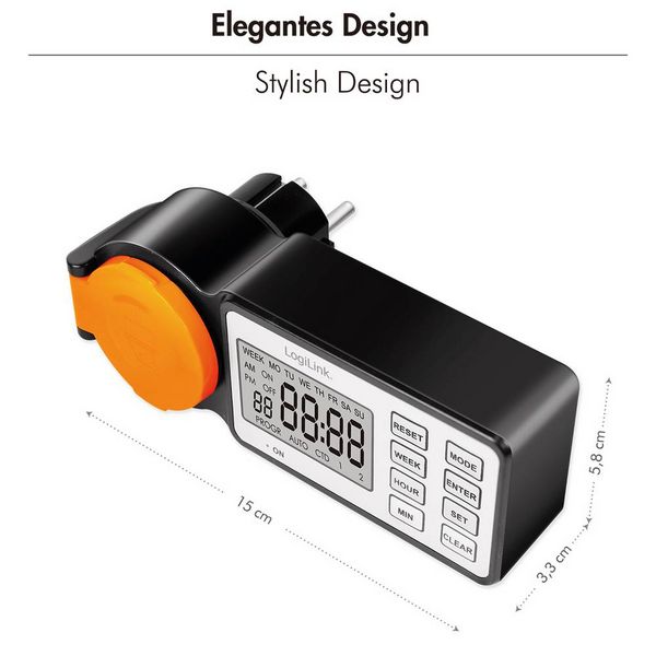 Produktbild: LogiLink ET0016 Zeitschaltuhr digital IP44 Countdown-Funktion, EIN/AUS-Programm, Timer-Funktion