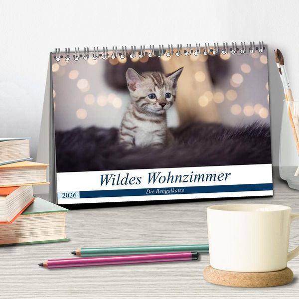Produktbild: Wildes Wohnzimmer - Die Bengalkatze (Tischkalender 2026 DIN A5 quer), CALVENDO Monatskalender