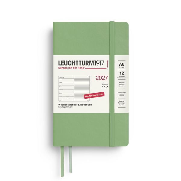 Produktbild: Wochenkalender & Notizbuch Pocket (A6) 2027, Softcover, Salbei, Deutsch
