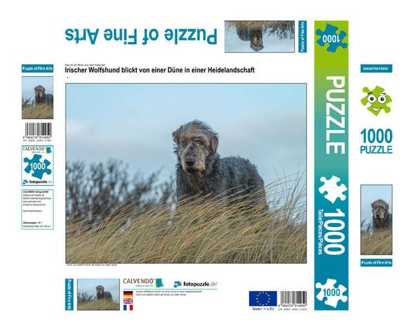 Produktbild: CALVENDO Puzzle Irischer Wolfshund blickt von einer D&uuml;ne in einer Heidelandschaft | 1000 Teile Lege-Gr&ouml;&szlig;e 64x48cm Foto-Puzzle f&uuml;r gl&uuml;ckliche Stunden