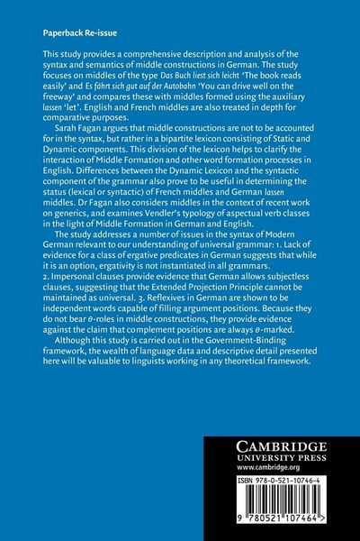 Produktbild: The Syntax and Semantics of Middle Constructions