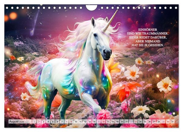 Produktbild: Einhorn und coole Spr&uuml;che (Wandkalender 2026 DIN A4 quer), CALVENDO Monatskalender