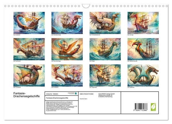 Produktbild: Fantasie-Drachensegelschiffe (Wandkalender 2026 DIN A3 quer), CALVENDO Monatskalender
