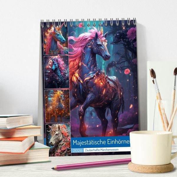 Produktbild: Majest&auml;tische Einh&ouml;rner (Tischkalender 2026 DIN A5 hoch), CALVENDO Monatskalender