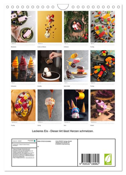Produktbild: Leckeres Eis - Dieser Art l&auml;sst Herzen schmelzen. (Wandkalender 2026 DIN A4 hoch), CALVENDO Monatskalender