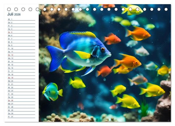 Produktbild: Aquarienzauber - Bunte KI Unterwasserwelten (Tischkalender 2026 DIN A5 quer), CALVENDO Monatskalender