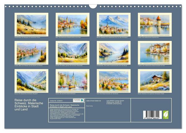 Produktbild: Reise durch die Schweiz. Malerische Einblicke in Stadt und Land (Wandkalender 2027 DIN A3 quer), CALVENDO Monatskalender