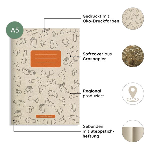 Produktbild: matabooks - A5 Notizheft aus Graspapier - Maya Farbe: Carrot