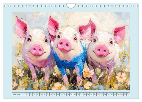 Produktbild: Lustiges Borstenvieh. Zauberhafte Schweinchen im &Ouml;lgem&auml;lde-Stil (Wandkalender 2026 DIN A4 quer), CALVENDO Monatskalender