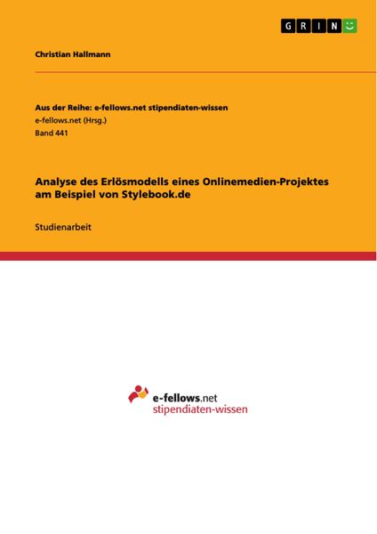 Produktbild: Analyse des Erl&ouml;smodells eines Onlinemedien-Projektes am Beispiel von Stylebook.de