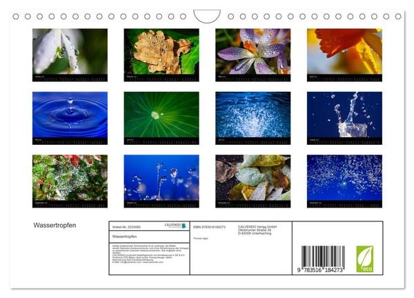 Produktbild: Wassertropfen (Wandkalender 2026 DIN A4 quer), CALVENDO Monatskalender
