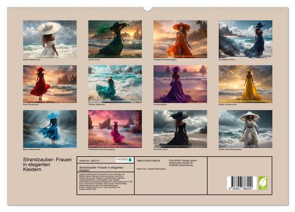Produktbild: Strandzauber- Frauen in eleganten Kleidern (hochwertiger Premium Wandkalender 2026 DIN A2 quer), Kunstdruck in Hochglanz