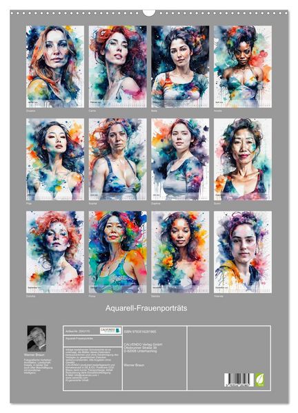 Produktbild: Aquarell-Frauenportr&auml;ts (Wandkalender 2026 DIN A2 hoch), CALVENDO Monatskalender