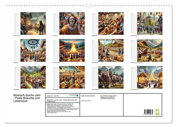 Produktbild: Boarisch durchs Jahr - Feste Br&auml;uche und Lebenslust (Wandkalender 2026 DIN A2 quer), CALVENDO Monatskalender