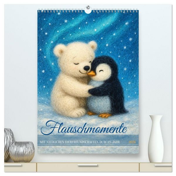 Flauschmomente - Mit niedlichen Tierfreundschaften durchs Jahr (hochwertiger Premium Wandkalender 2026 DIN A2 hoch), Kunstdruck in Hochglanz