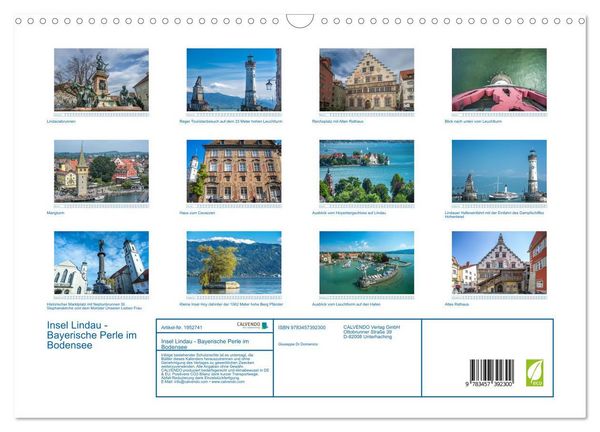 Produktbild: Insel Lindau - Bayerische Perle im Bodensee (Wandkalender 2026 DIN A3 quer), CALVENDO Monatskalender