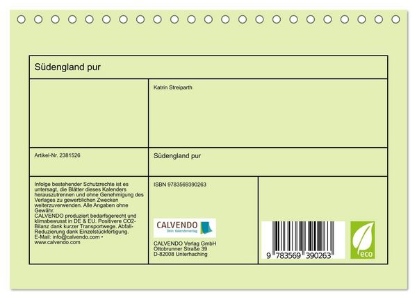 Produktbild: S&uuml;dengland pur (Tischkalender 2027 DIN A5 quer), CALVENDO Monatskalender