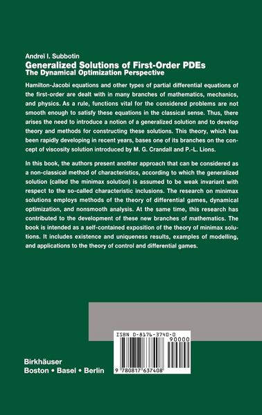 Produktbild: Generalized Solutions of First Order PDEs