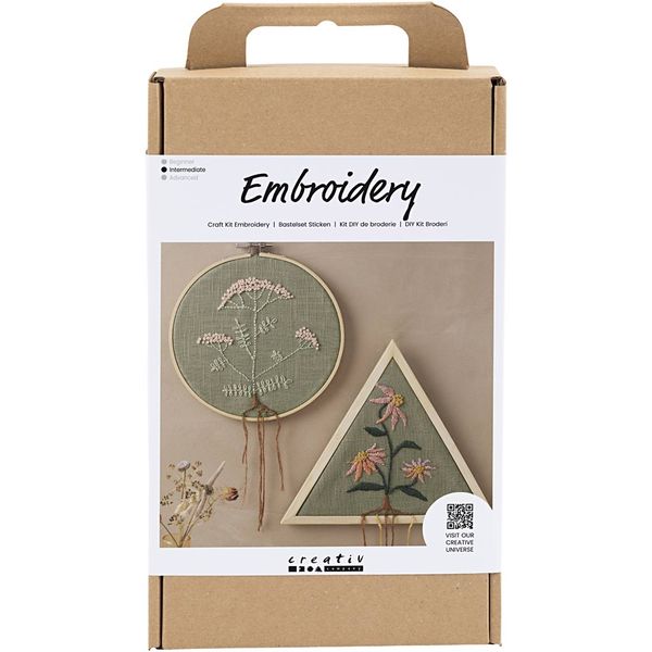 Produktbild: Creativ Company DIY Sets Sticken & Nadelstanzen Kreativ Set Sticken, Staubgr&uuml;n, Stickrahmen, Kreativ Box