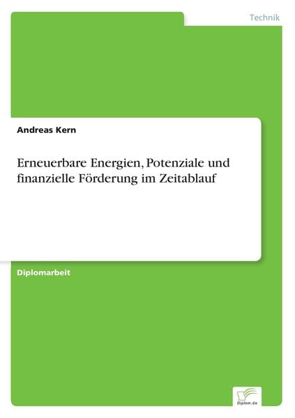 Produktbild: Erneuerbare Energien, Potenziale und finanzielle Förderung im Zeitablauf