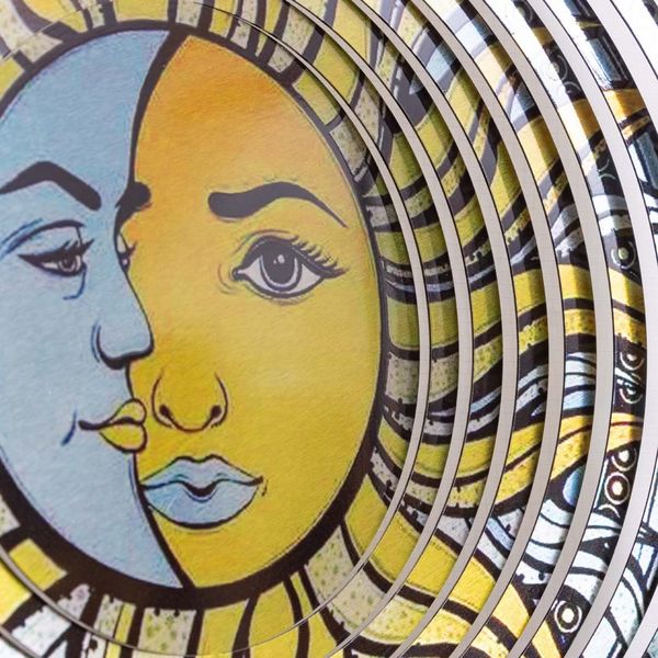 Produktbild: Kinetic Art: Metal Hanging Wind Spinner: 3D Sun & Moon