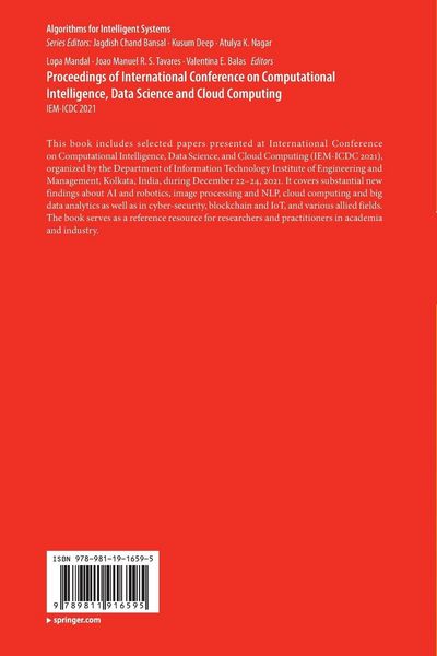 Produktbild: Proceedings of International Conference on Computational Intelligence, Data Science and Cloud Computing