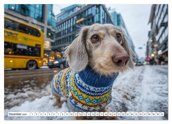 Produktbild: Dackel auf gro&szlig;er Tour - S&uuml;&szlig;e Hunde entdecken die Welt (Tischkalender 2026 DIN A5 quer), CALVENDO Monatskalender