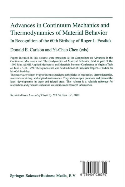 Produktbild: Advances in Continuum Mechanics and Thermodynamics of Material Behavior