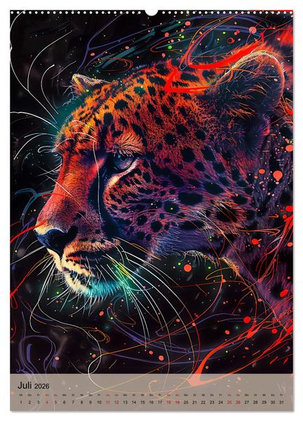 Produktbild: Raubkatzen - Geschmeidige J&auml;ger im Neonlicht (hochwertiger Premium Wandkalender 2026 DIN A2 hoch), Kunstdruck in Hochglanz