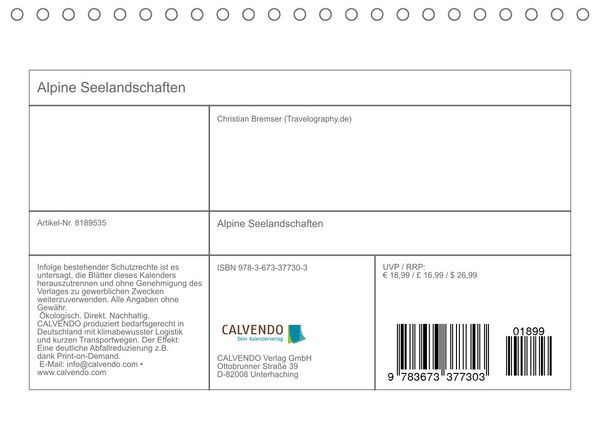 Produktbild: Alpine Seelandschaften (Tischkalender 2022 DIN A5 quer)