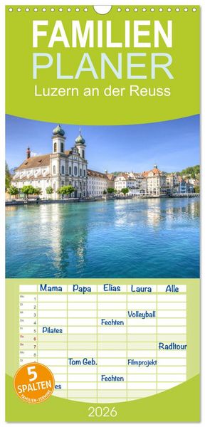 Produktbild: Familienplaner 2026 - Luzern an der Reuss mit 5 Spalten (Wandkalender, 21 x 45 cm) CALVENDO