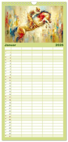 Produktbild: Familienplaner 2026 - Im Glanz der Pferde. Edle Sch&ouml;nheiten in moderner &Ouml;loptik mit 5 Spalten (Wandkalender, 21 x 45 cm) CALVENDO