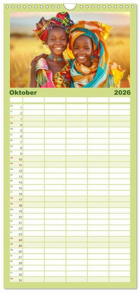Produktbild: Familienplaner 2026 - Afrika begeistert - Afrikas Sch&ouml;nheit mit 5 Spalten (Wandkalender, 21 x 45 cm) CALVENDO