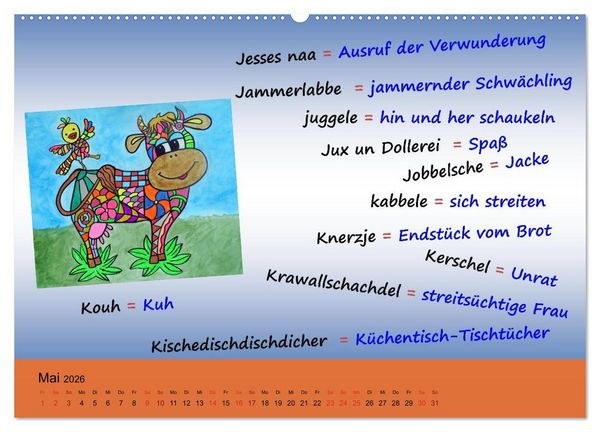 Produktbild: De Hessisch-Kalenner - hessisch babbele lerne in aam Johr (hochwertiger Premium Wandkalender 2026 DIN A2 quer), Kunstdruck in Hochglanz