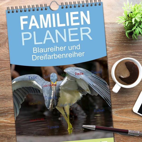 Produktbild: Familienplaner 2026 - Blaureiher und Dreifarbenreiher mit 5 Spalten (Wandkalender, 21 x 45 cm) CALVENDO