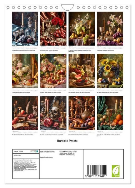 Produktbild: Barocke Pracht (Wandkalender 2026 DIN A4 hoch), CALVENDO Monatskalender