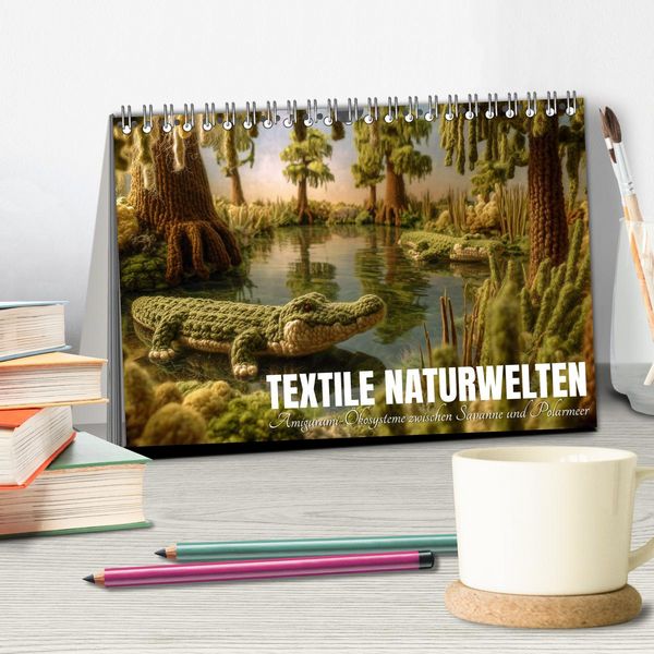 Produktbild: Textile Naturwelten. Amigurumi-&Ouml;kosysteme zZwischen Polarmeer und Savanne (Tischkalender 2027 DIN A5 quer), CALVENDO Monatskalender