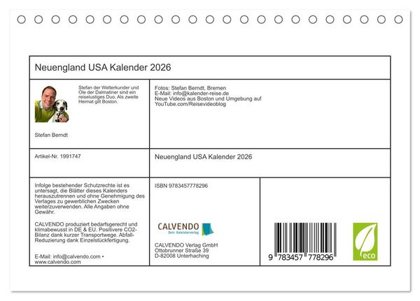 Produktbild: Neuengland USA Kalender 2026 (Tischkalender 2026 DIN A5 quer), CALVENDO Monatskalender
