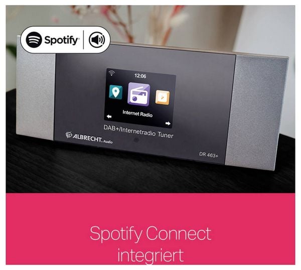 Produktbild: Albrecht DR 463+ Internet Radio-Adapter DAB+, Internetradio, UKW, WLAN Inkl. Fernbedienung, Spotify Anthrazit