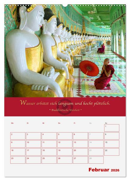 Produktbild: Buddhistische Weisheiten - DER ROTE SCHIRM (Wandkalender 2026 DIN A2 hoch), CALVENDO Monatskalender