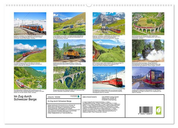 Produktbild: Im Zug durch Schweizer Berge (hochwertiger Premium Wandkalender 2026 DIN A2 quer), Kunstdruck in Hochglanz