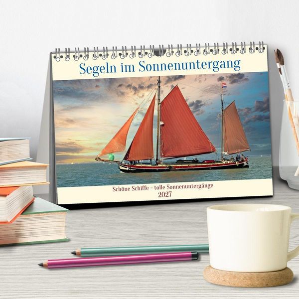 Produktbild: Segeln im Sonnenuntergang (Tischkalender 2027 DIN A5 quer), CALVENDO Monatskalender